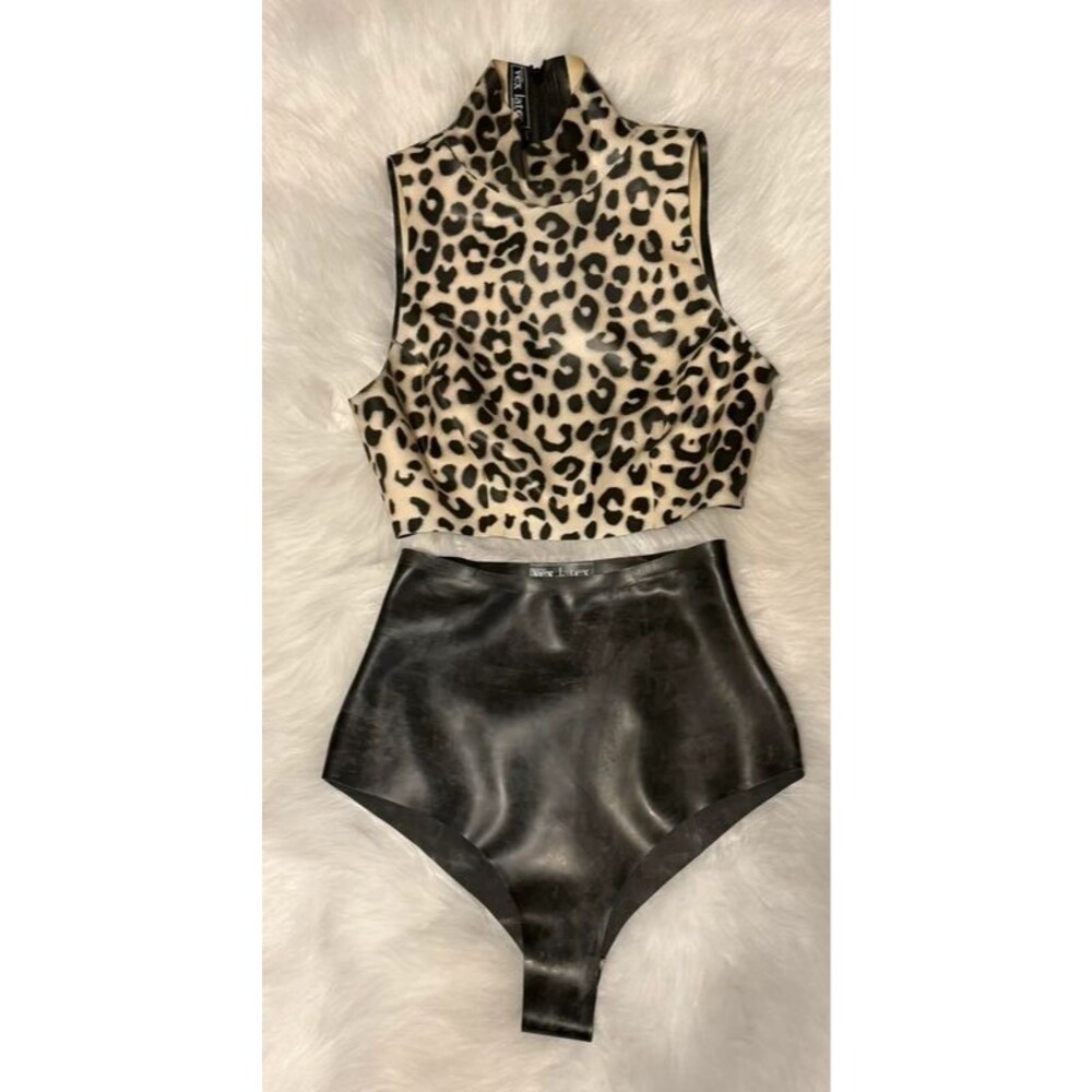 Vex Clothing Sleeveless Leopard Cream Crop Top & Streamline High-Waisted Bottoms